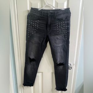 Black distressed denim